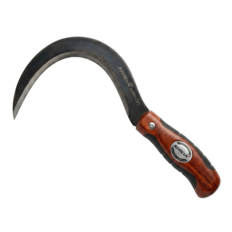 KOREVA AGRO CUT High-Carbon Steel Serrated Harvesting Sickle with Wooden Handle